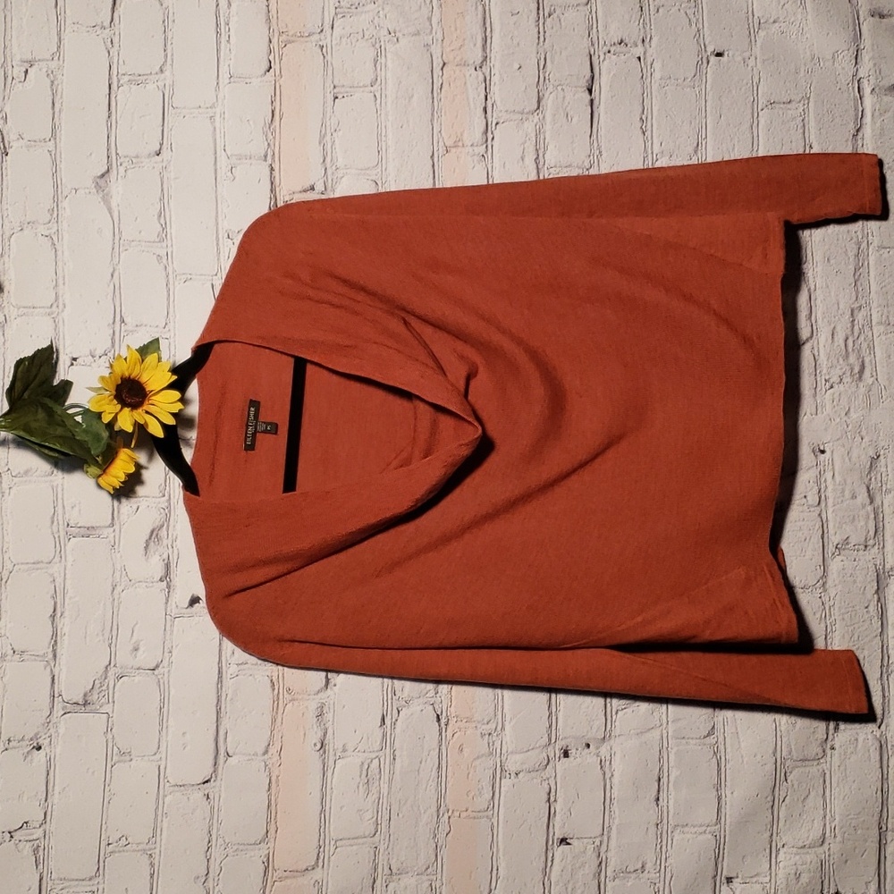 Eileen Fisher sweater cowl neck burnt orange / brown 100% merino wool Sz SP